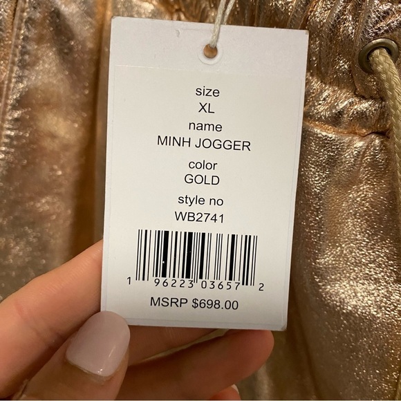 Walter Baker | Minh Lamb Leather Gold Cropped Jogger Size XL NEW - Picture 4 of 9